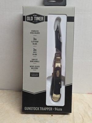 94OTB Genuine Bone Gunstock Trapper Folding Knife  1193078 3'' Clip Point & Spey
