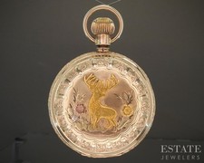 Antique 14k Solid Tri Colored Gold Hunters Elgin Grade 217 Pocket Watch p24541