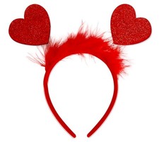Valentine  s Day Red Heart Headband Glitter Bopper Feather Hair Hoop Party...
