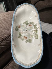 Antique J.S. Germany Porcelain Celery Tray with Pink Roses & Purple Lustre Border — listing 4