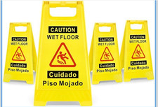 4-Pack Caution Wet Floor Sign 17.5" Height Bright Yellow Double-Sided Folding