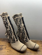 FENDI Classic Tan Black Knit Sock High Heel Booties EU 38/38.5 US 7.5/8