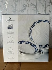 Churchill Queen's Blue Sieni 12 Piece Fishie Dinnerware Set Plates Bowls