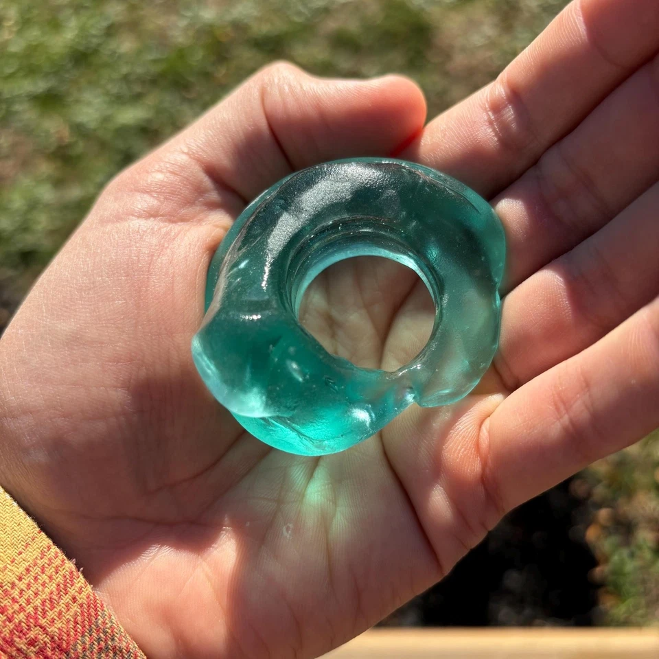 Vidrio Mar Azul - Raro Grueso Vintage Río Caído Vidrio con Ranuras Decoración Foto 3 de 4