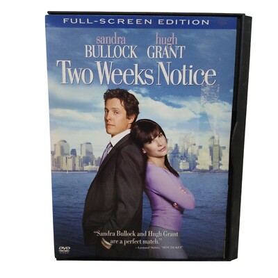 Two Weeks Notice Sandra Bullock Hugh Grant Full-Screen DVD Romantic Comedy #H11