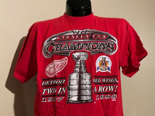 Vintage DETROIT RED WINGS 1998 Stanley Cup Champions two in a row t-shirt XL 90s - Picture 2 of 12