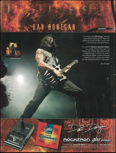 2003 Disturbed Dan Donegan Rocktron Banshee Effects Pedal GHS guitar strings ad