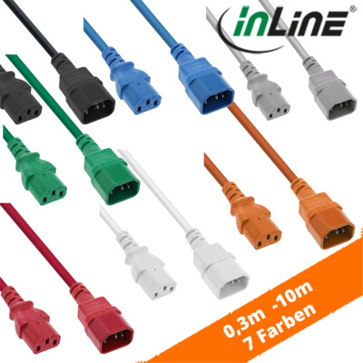 InLine Kaltgeräteverlängerung C13 auf C14 0,3m - 10m Blau Grau Schwarz Rot uvm.
