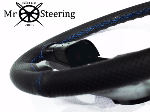 FITS SKODA YETI 09+ PERFORATED LEATHER STEERING WHEEL COVER LIGHT BLUE DOUBLE ST - Picture 3 of 3