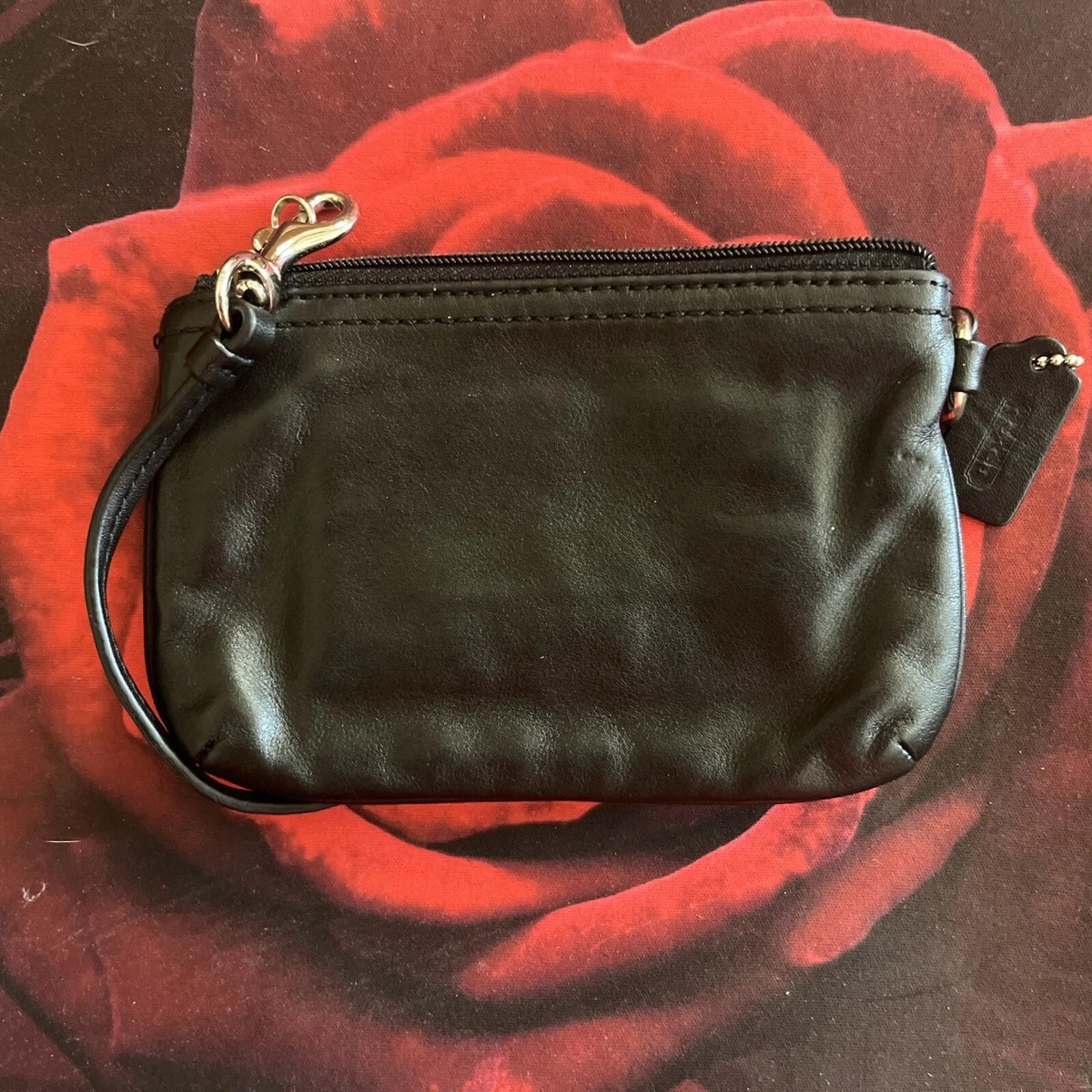 VINTAGE COACH BLACK SOFT LEATHER WRISTLET COIN PURSE HANG TAG