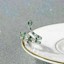 Green Emerald Snake Shape 2Ct Simulated Diamond Ring 14K White Gold Finish