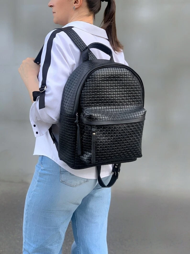 COACH Zaino donna fatto a mano VERA PELLE nero tessuto goffrato laidies bag