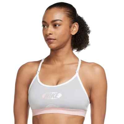 Nike L77027 Womens Grey Dri-FIT Indy Light-Support Padded Logo Bra Size M