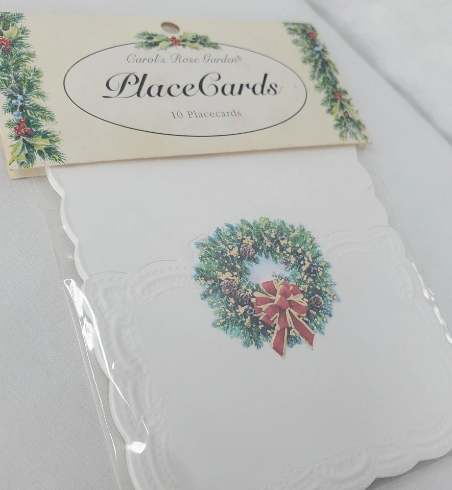 Vintage Christmas Place Cards Pinecones Holly Wreath Holiday Dinner Embossed 10 - Image 4 of 4