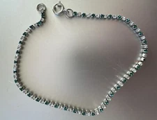 vintage green clear rhinestone ankle bracelet or large wrist 9" anklet tennis