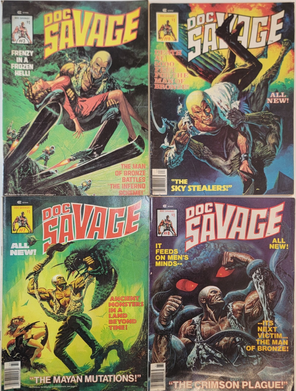 DOC SAVAGE Bronze Age Lot (4) #3-8* VF-FN 1976 MAGAZINE, JOHN BUSCEMA High Grade