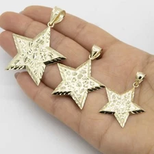 Nugget Star Shaped Diamond Cut Pendant Real 10K Yellow Gold All Sizes