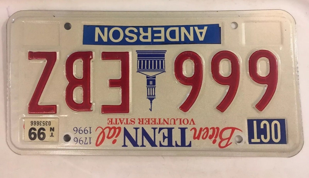 TRIPLE DIGIT 6 license plate repeating number 666 EBZ ANDERSON