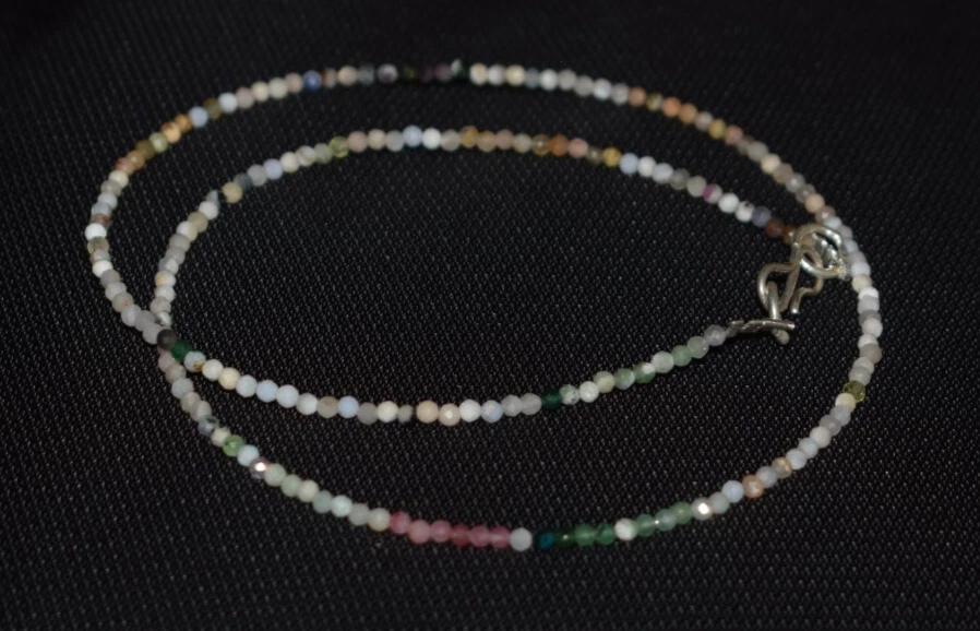 Natural Tourmaline Gemstone 925 Sterling Silver 2 mm Beads 38" String Necklace - Image 4 of 4