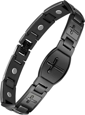 Jecanori Classic Cross 3500 Guass Mens Magnetic Bracelet