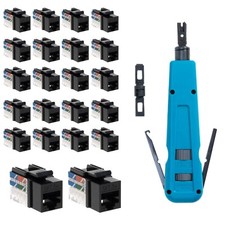 Punch Down Tool with 20 x Cat5e RJ45 Keystone Jack Black 45-Degree Network Set