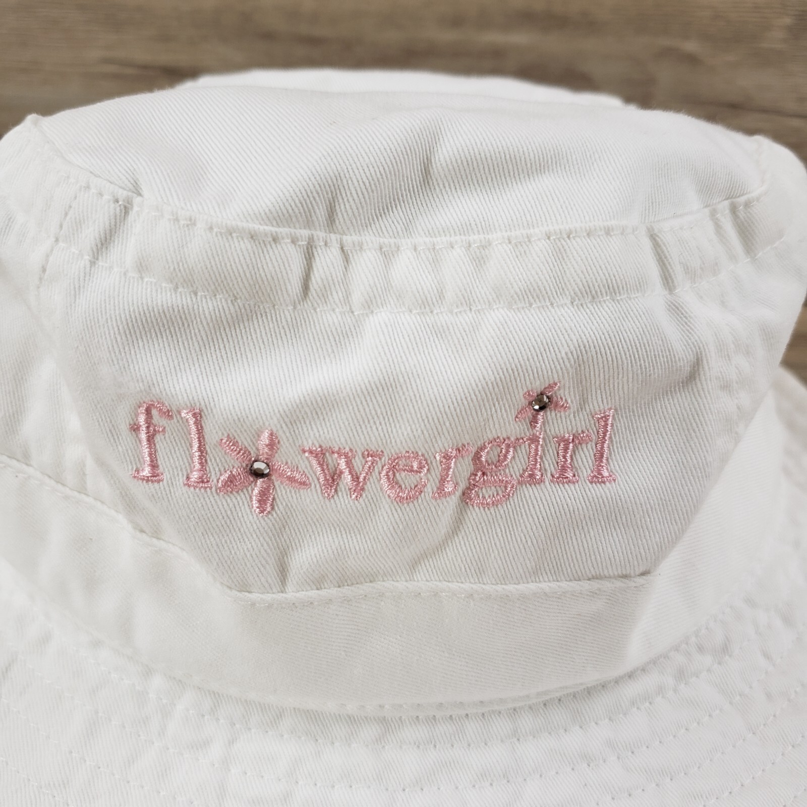 Flowergirl Hat Bucket Cap White Spell Out Cotton Girls Kids image 2