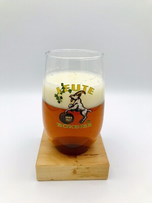 Leute Bok Belgisches Bierglas & Holzständer Brandneu Craft Abbey Ale