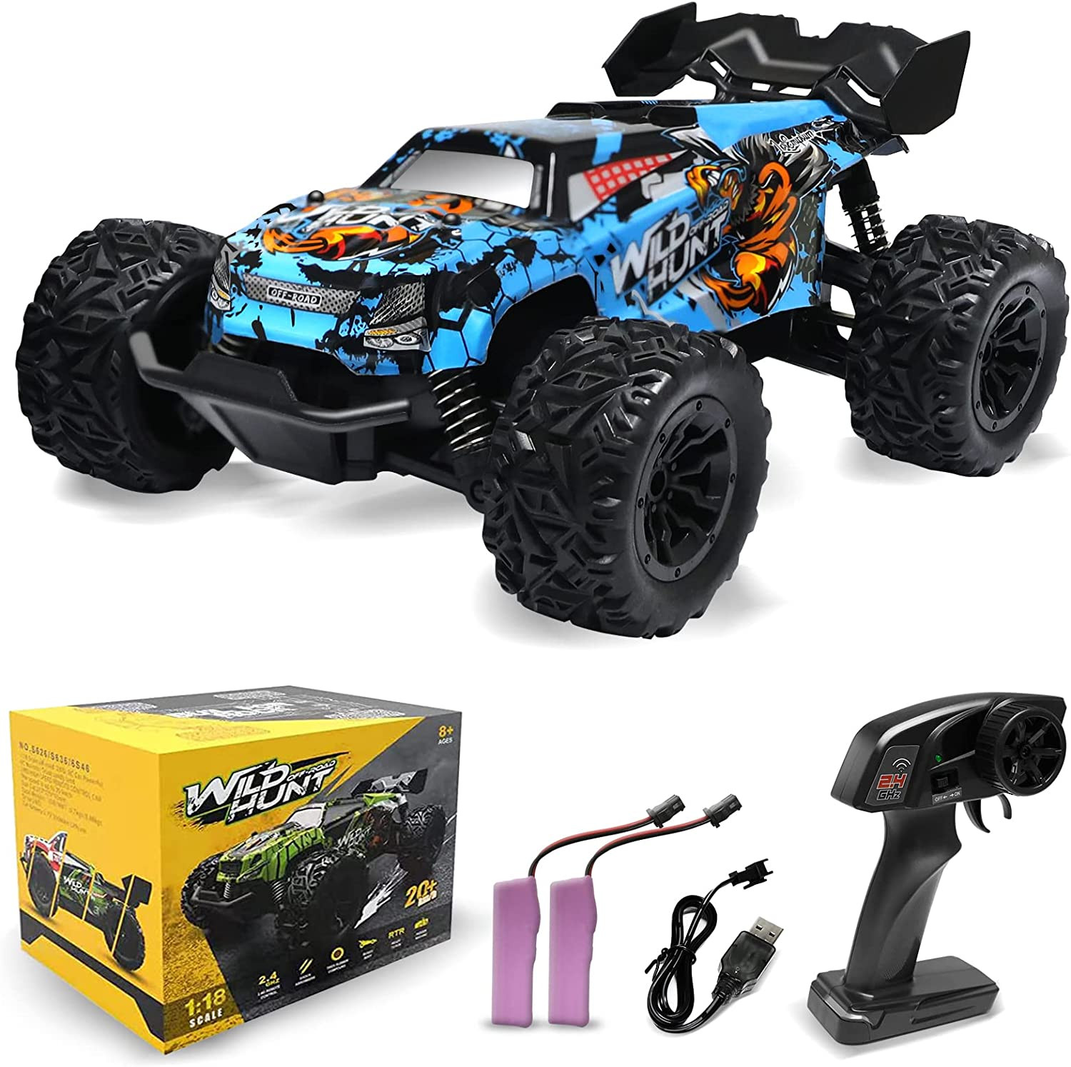 1:18 RC Road Monster Truck Remote Control Rechargeable All Terrain 2WD Toy Car 
