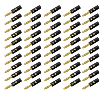 50x Bananenstecker schwarz vergoldet für Lautsprecherkabel bis 4 mm Bananen