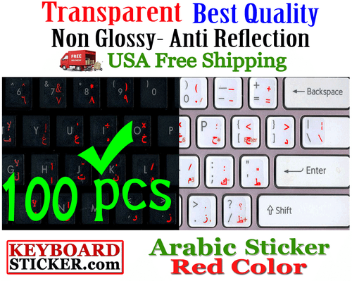 Arabic Keyboard Sticker Red letters Transparent Reseller 100 Pack DEAL!! - Picture 1 of 2