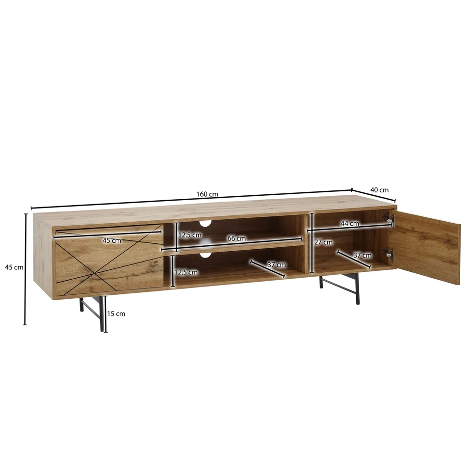TV Schrank FineBuy 160x45x40 cm Lowboard Holz Fernsehkommode Fernsehschrank - Bild 3 von 4