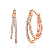 Rose Gold Plated Double Hoop Earrings Created with Zircondia® Crystals