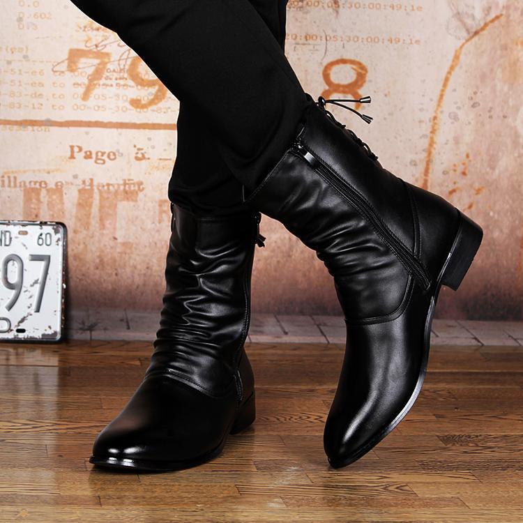High Ankle Boots Mens Shoes With Side Zipper Men's British Ankle
