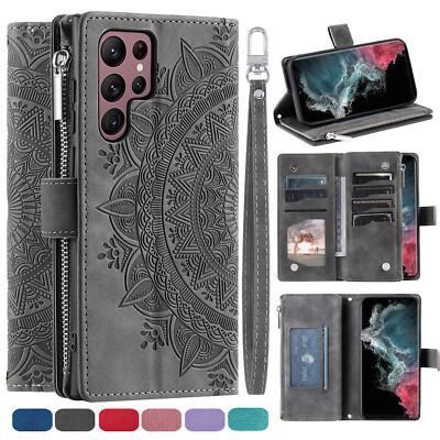 For Samsung S24 S25 Ultra S21 S22 S23 Magnetic Leather Wallet Zipper Case Cover