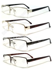 Metal Frame Semi Rimless Clear Lens Reading Vision Glasses Spring Hinges Temples