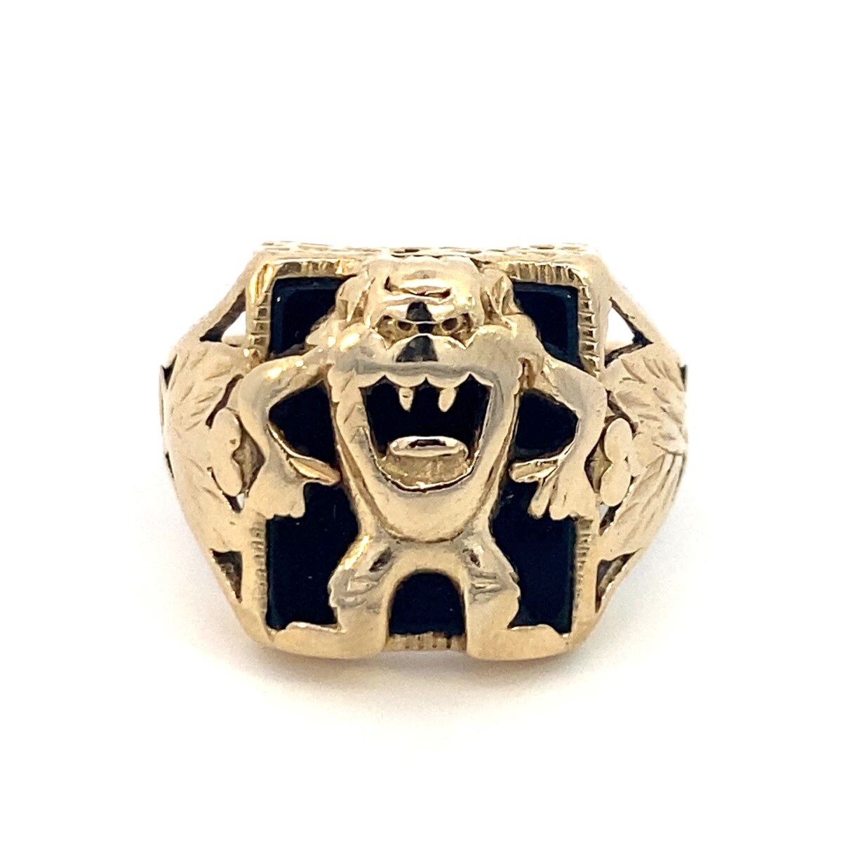 14K Yellow Gold Black Stone Tasmanian Devil Ring sz 9.5 14K Yellow Gold Black Stone Tasmanian Devil Ring sz 9.5