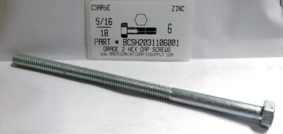 5/16-18x6 Hex Head Cap Screws Steel Zinc Plated (10)