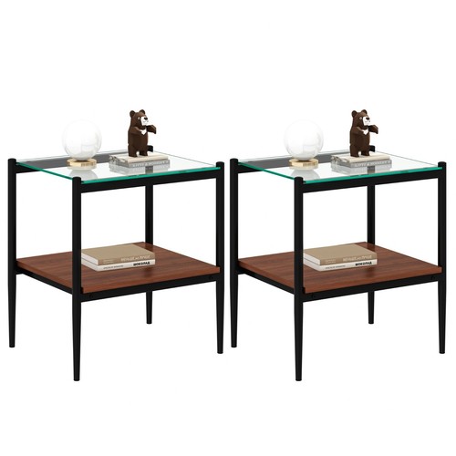 2 PCS Tempered Glass Tabletop End Table Modern Rectangle Table for Living Room - Picture 8 of 11