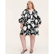 Women's 3X Classic Rose Poplin Long Sleeve Mini Dress kate spade new Black Cream