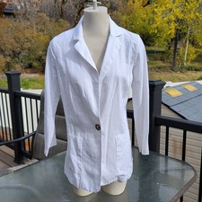 Women's Halston Small White Linen Blend Suit Jacket Blazer Button
