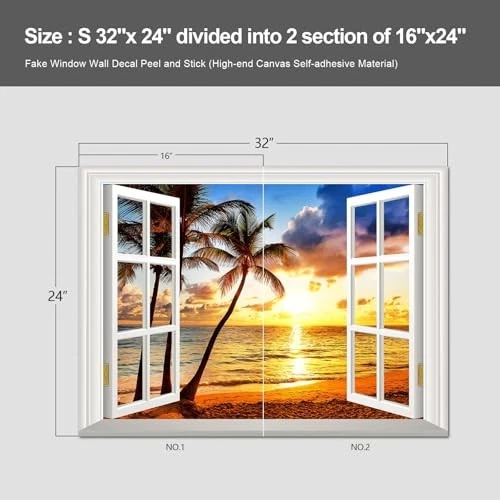 Pegatina de pared para ventana falsa de playa mural calcomanía de pared pegatina y pelar - 32"x24" J05 Foto 3 de 4