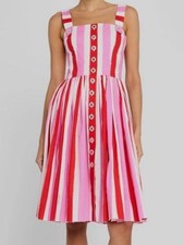Dolce & Gabbana Women's Pink Multi Striped Poplin Sleeveless Dress Size 48