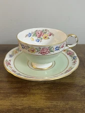 Vintage Floral Mint Green Adderley Bone China Cup and Saucer Cottagecore Classic