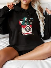 Grim Reaper in Cigarette Box Graphic Hoodie - Edgy Skull & Scythe Pullover Sweat