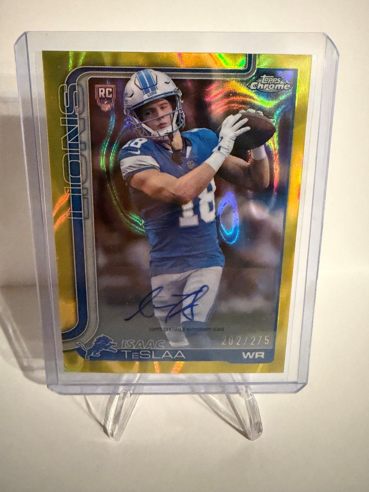 2025 Topps Chrome -Isaac Teslaa #RA-ITS Yellow Lava Refractor RC Auto /275 Lions