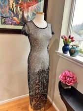 See Through Dress by Byer Too! Sheer Sexy Black Net w/ Leaf Print - 1990s