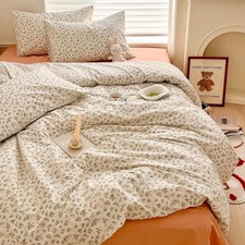Aesthetic Floral Duvet Cover Full Cozy Cotton Bedding Set Full Chic Green