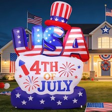 6.2FT 4Th of July Inflatable Patriotic Decoration, USA Letter Hat Blow up Yard D