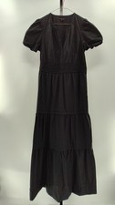 Quince Women 100% Organic Cotton Poplin Tiered Maxi Dress Black M