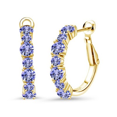 Round Gemstone Birthstone Women's Hoop Earrings in 18K Yellow Gold Plated Silver